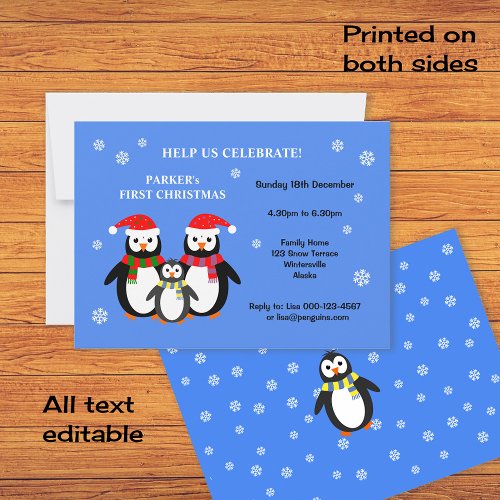 Cute penguins first christmas party invitation