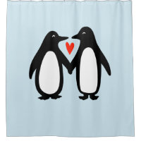 Cute Penguins Holding Hands with Heart