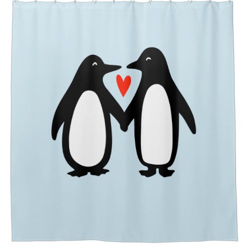 Cute Penguins Holding Hands with Heart Shower Curtain