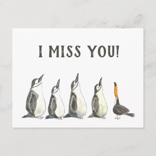 Cute Penguins I Miss You Teachers to Students Postcard