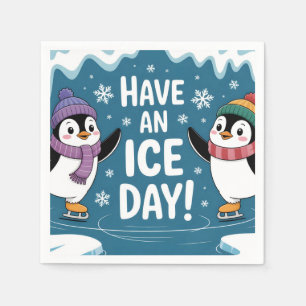 Cute Penguins Ice Skating Cartoon, Have an Ice Day Napkins