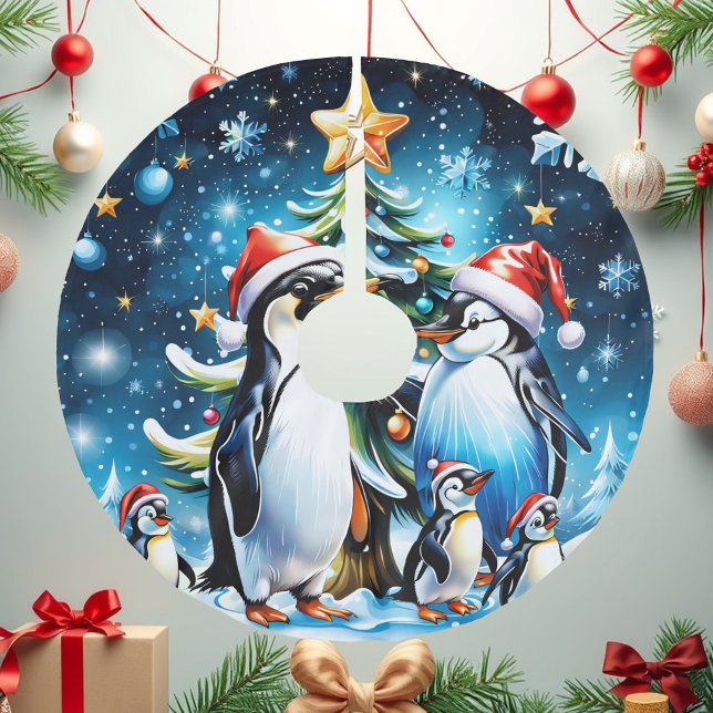 Cute penguins in a cheerful cartoon style,  brushed polyester tree skirt (Creator Uploaded)