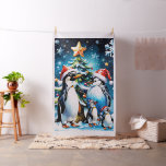 Cute penguins in a cheerful cartoon style,  fabric