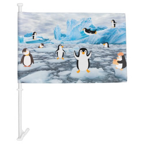 cute penguins in Antarctica ice Car Flag