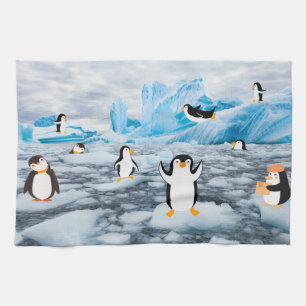 cute penguins in Antarctica ice Kitchen Towel