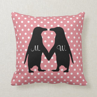 Cute penguins in love - add your own initials throw pillow