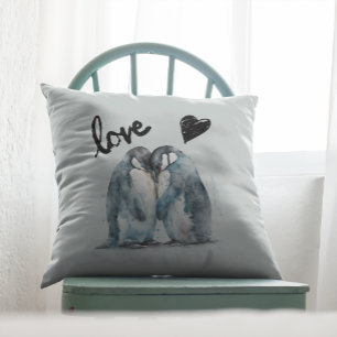 Cute penguins in love gift idea for Valentine Throw Pillow