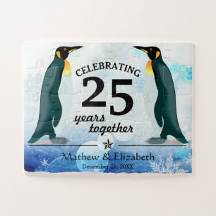 Cute Penguins in Snow 25th Wedding Anniversary Jigsaw Puzzle