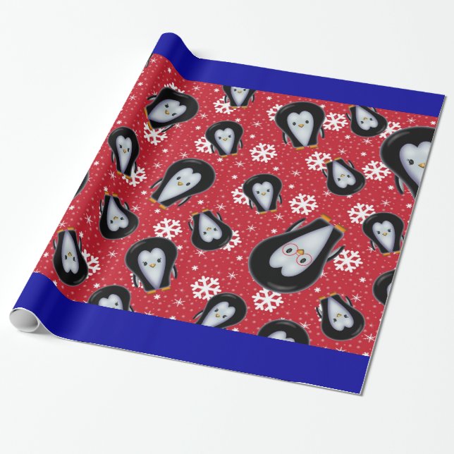Cute Penguins in the Snow Gift Wrap (Unrolled)