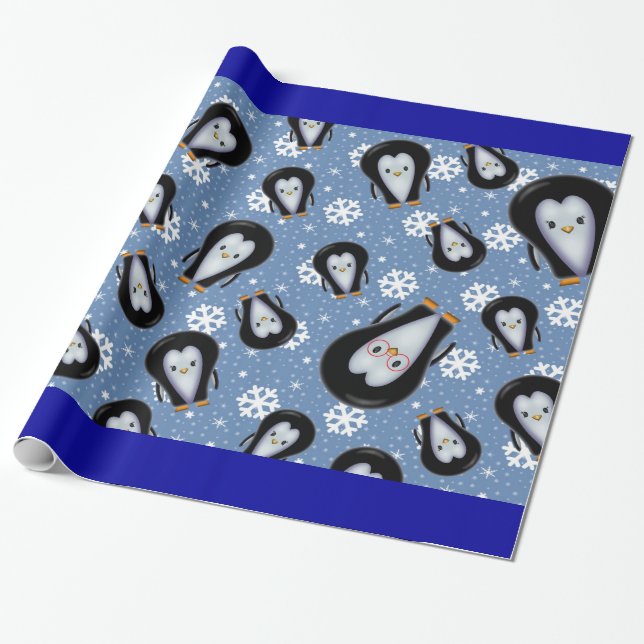 Cute Penguins in the Snow Gift Wrap (Unrolled)