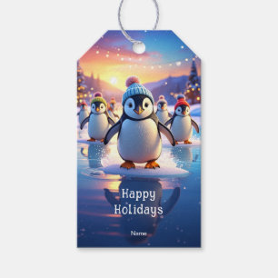 Cute Penguins in Winter Hats Gift Tag