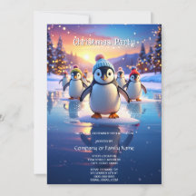 Cute Penguins in Winter Hats Holiday Party
