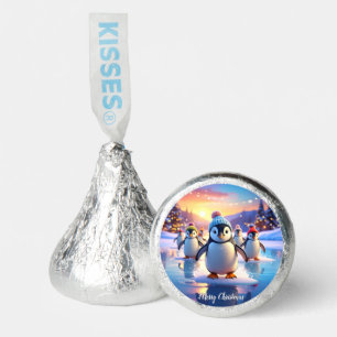 Cute Penguins in Winter Hats on Frozen Ice Holiday Hershey®'s Kisses®