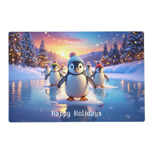 Cute Penguins in Winter Hats Paper Placemat