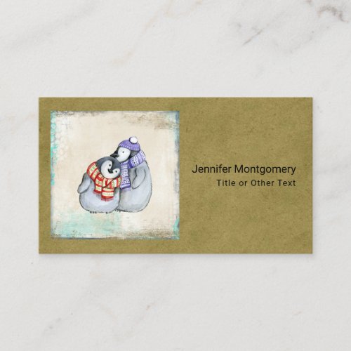 Cute Penguins in Winter Scarves and Hats Business Card