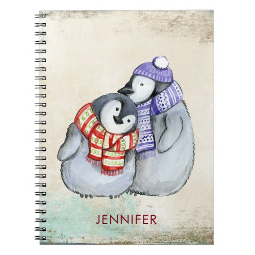 Cute Penguins in Winter Scarves and Hats Custom Notebook