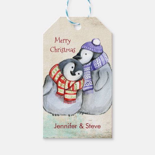 Cute Penguins in Winter Scarves and Hats Gift Tags