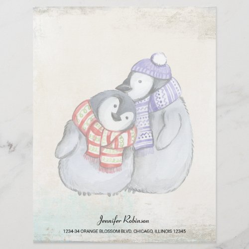Cute Penguins in Winter Scarves and Hats Letterhead