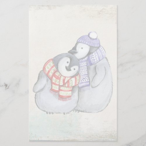 Cute Penguins in Winter Scarves and Hats Stationery