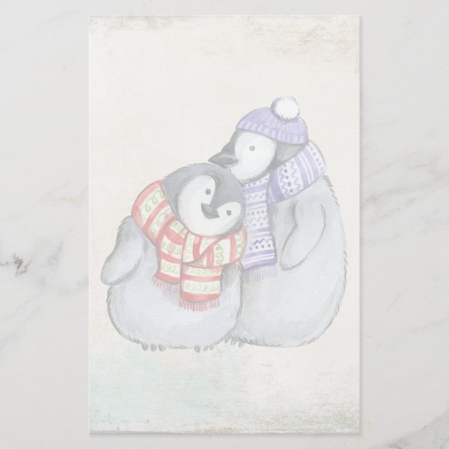 Cute Penguins in Winter Scarves and Hats Stationery (Front)