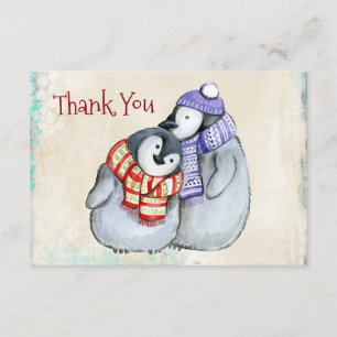 Cute Penguins in Winter Scarves and Hats Thank You Card