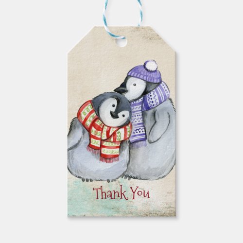 Cute Penguins in Winter Scarves and Hats Thank You Gift Tags