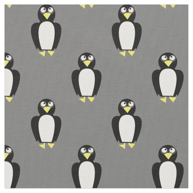 Cute Penguins Kids Baby Nursery Grey Fabric (Close Up)