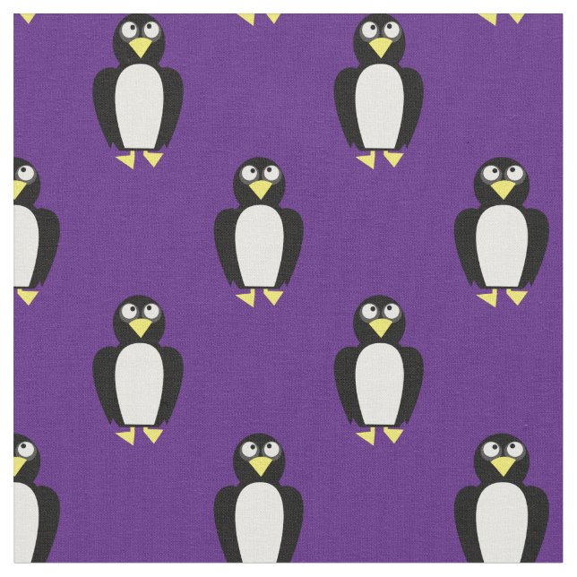 Cute Penguins Kids Baby Nursery Purple Fabric (Close Up)