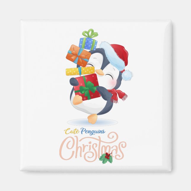 Cute penguins merry christmas Collection #1 Magnet (Front)