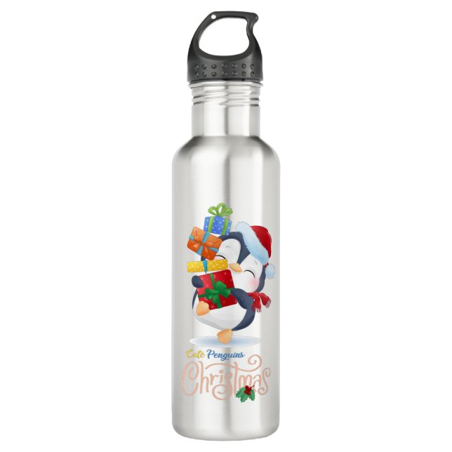 Cute penguins merry christmas Collection #1 Stainless Steel Water Bottle (Front)