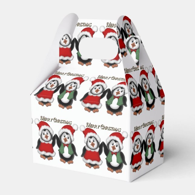 Cute Penguins Merry Christmas Favor Box (Front Side)