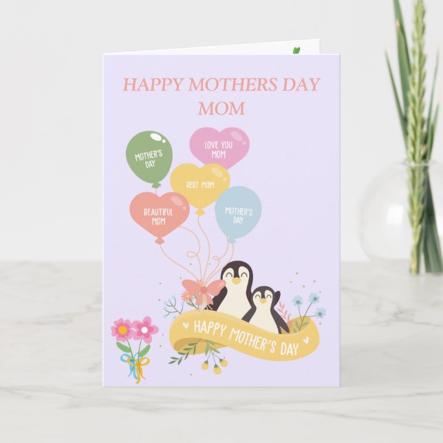 Cute Penguins Mother's day Card (Front)