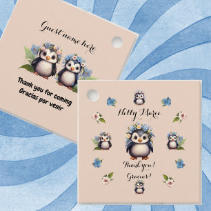 Cute Penguins Name Bilingual Text Gracias Thanks Favor Tags