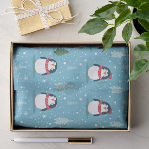 Cute Penguins on Light Blue with Snowflakes  Tissue Paper