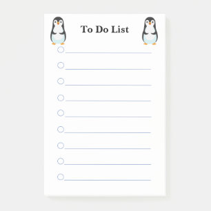 Cute Penguins on white lined To Do List Post-it Notes