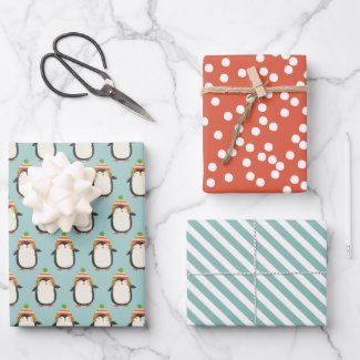 Cute Penguins Pattern -  Aqua Green Christmas