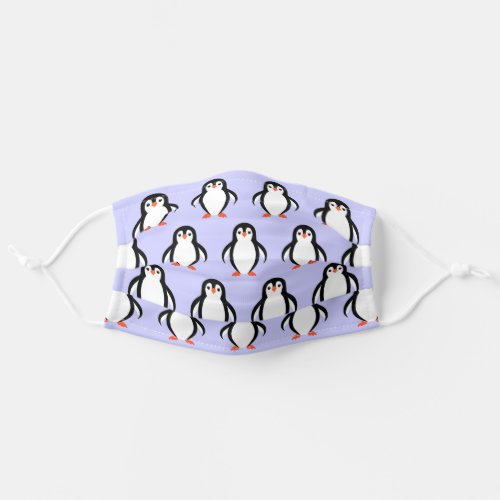 Cute Penguins Pattern on Periwinkle Blue Adult Cloth Face Mask