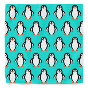 Cute Penguins Pattern on Turquoise Blue Bandana