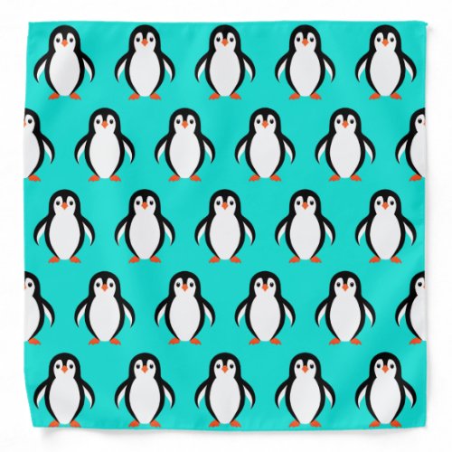 Cute Penguins Pattern on Turquoise Blue Bandana