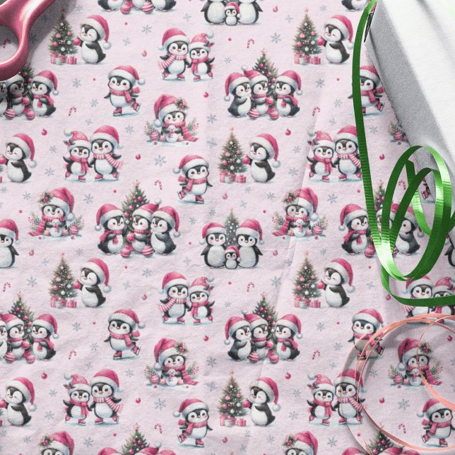 Cute Penguins Pattern Pretty Pink Christmas Tissue Paper (Creator Uploaded)