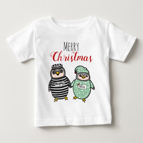 Cute  Penguins  Personalized Name Merry Christmas Baby T_Shirt