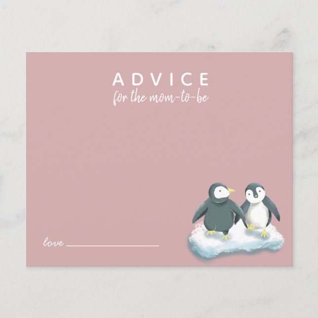 Cute Penguins Pink Advice for Mommy Card (Front)