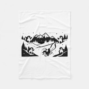 Cute penguins skiing winter sport ski lover  fleece blanket
