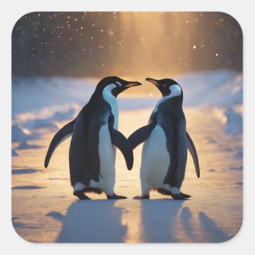 Cute penguins walking together sticker square sticker