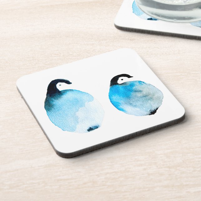 Cute Penguins watercolor Beverage Coaster (Left Side)