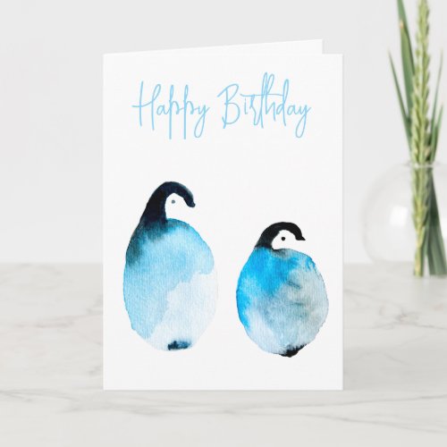 Cute Penguins watercolor Card