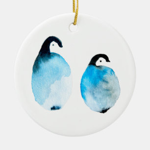 Cute Penguins watercolor Ceramic Ornament