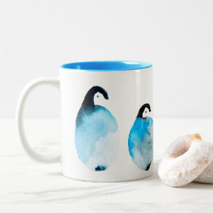 Cute Penguins watercolor Two-Tone Coffee Mug