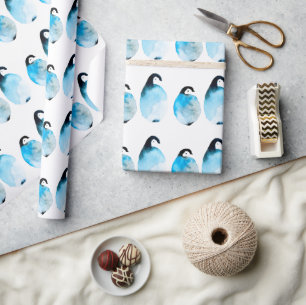 Cute Penguins watercolor Wrapping Paper