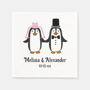 Cute Penguins Wedding Couple Names Date #3SmP Napkins